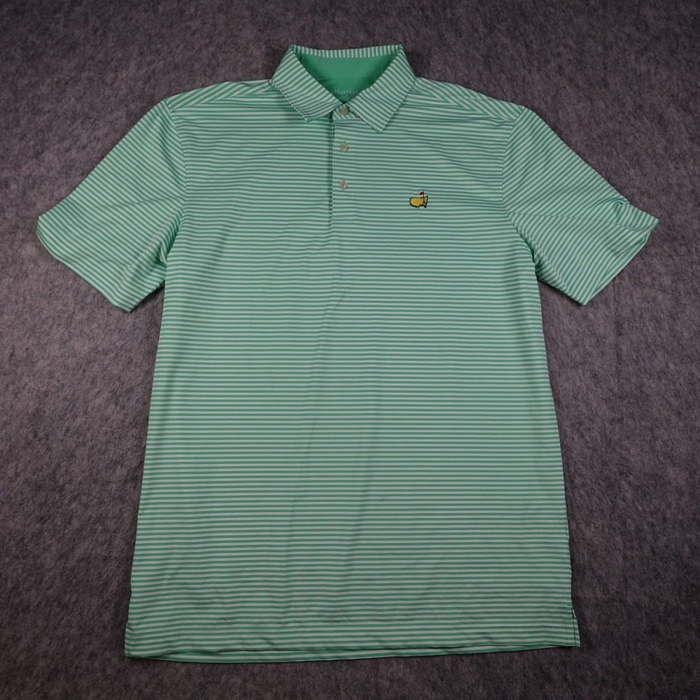 Masters Tech Polo Shirt Mens Medium Green Striped Short Sleeve Golf Augusta